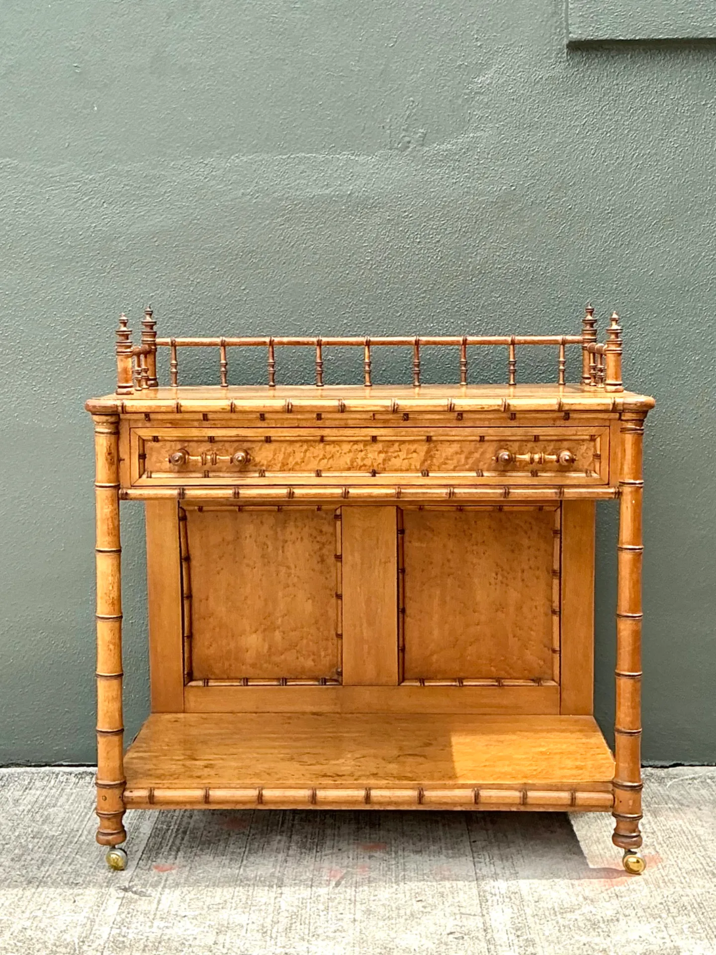 Vintage Carved Bamboo Wood Serving Cart — additional photo 4