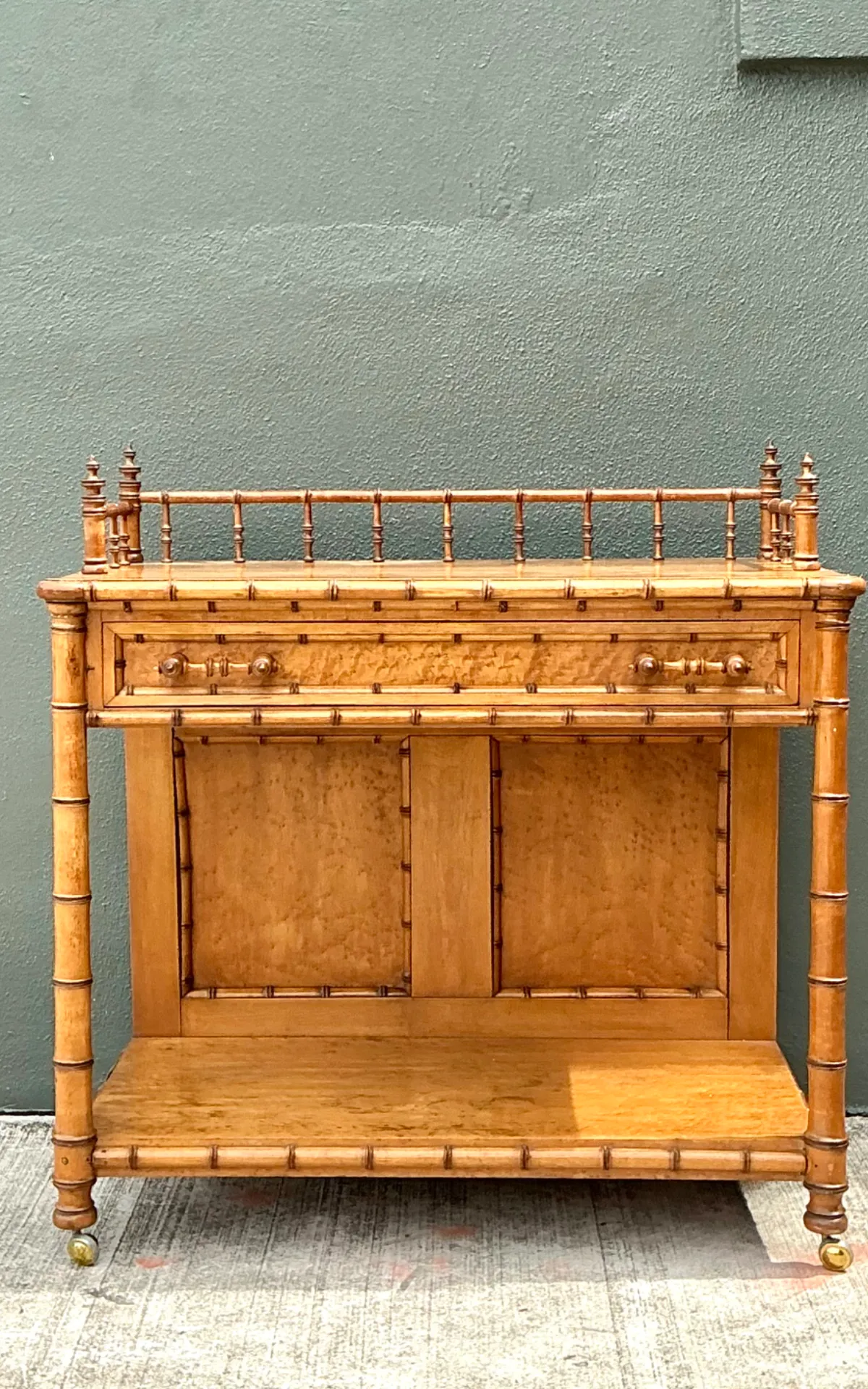 Vintage Carved Bamboo Wood Serving Cart — additional photo 4