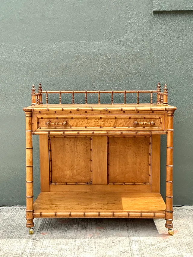 Vintage Carved Bamboo Wood Serving Cart — additional photo 4