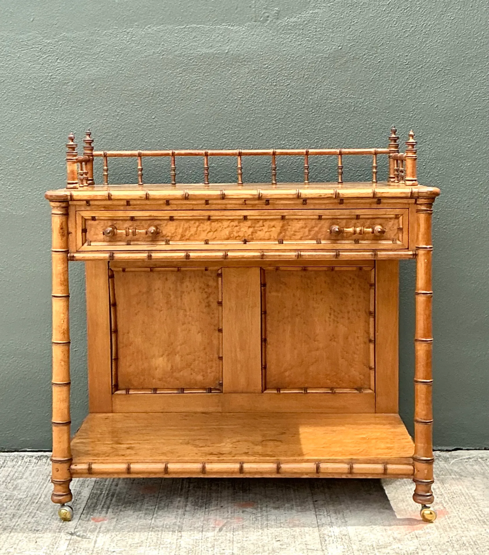 Vintage Carved Bamboo Wood Serving Cart — additional photo 2