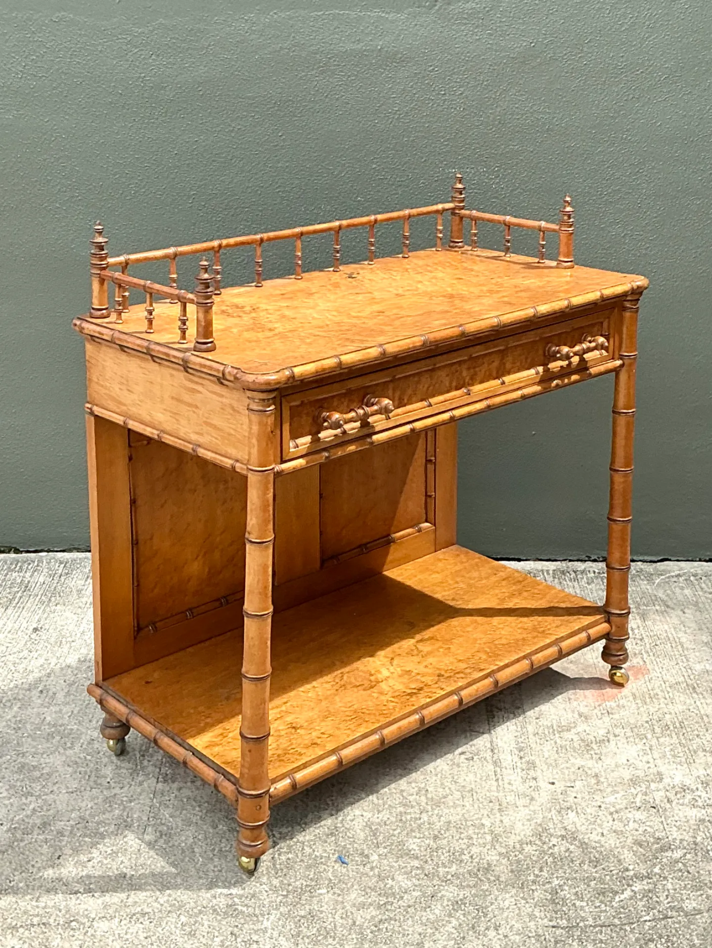 Vintage Carved Bamboo Wood Serving Cart — additional photo 3