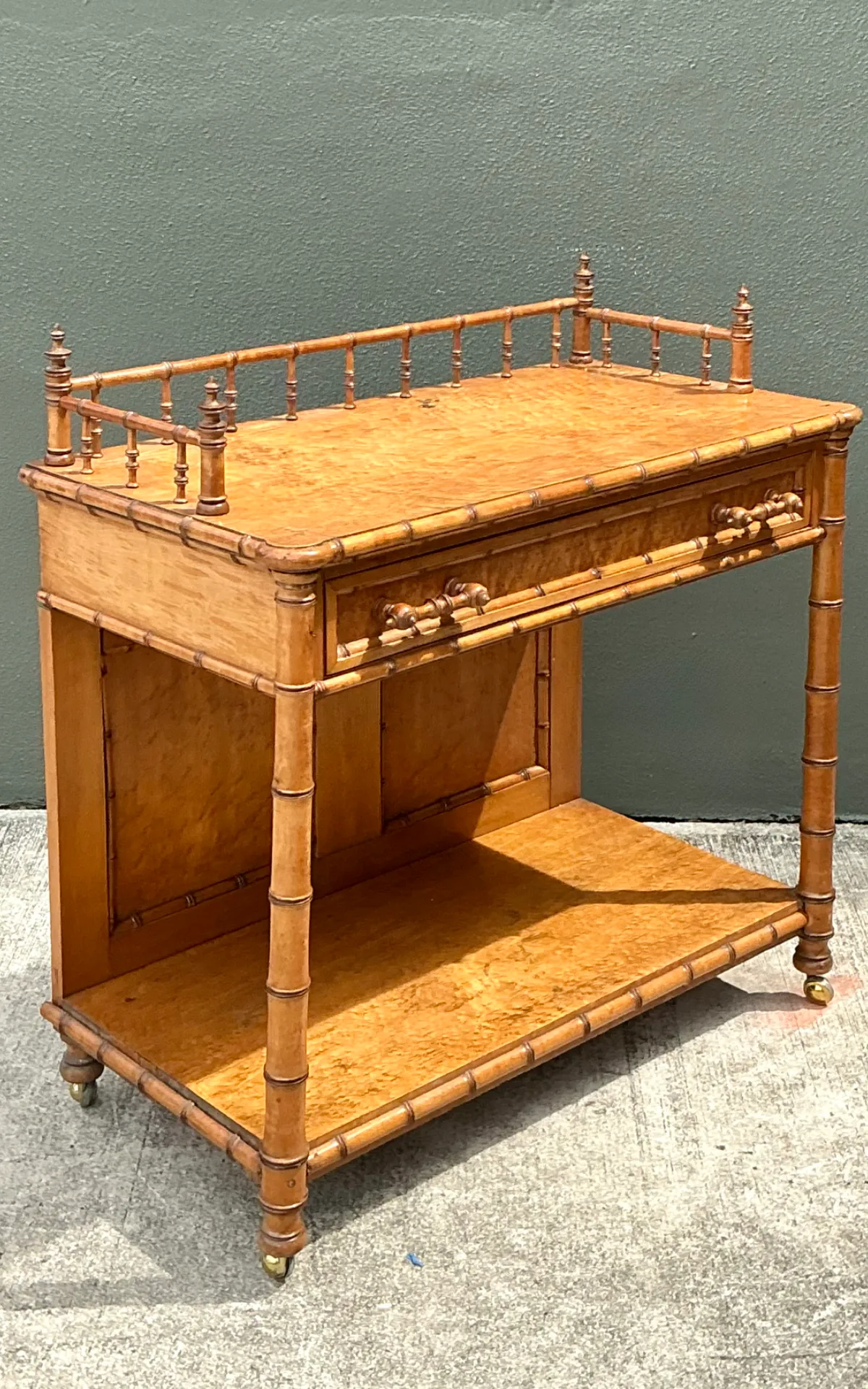 Vintage Carved Bamboo Wood Serving Cart — additional photo 3