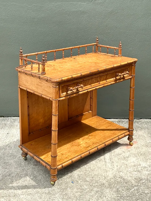 Vintage Carved Bamboo Wood Serving Cart — additional photo 3
