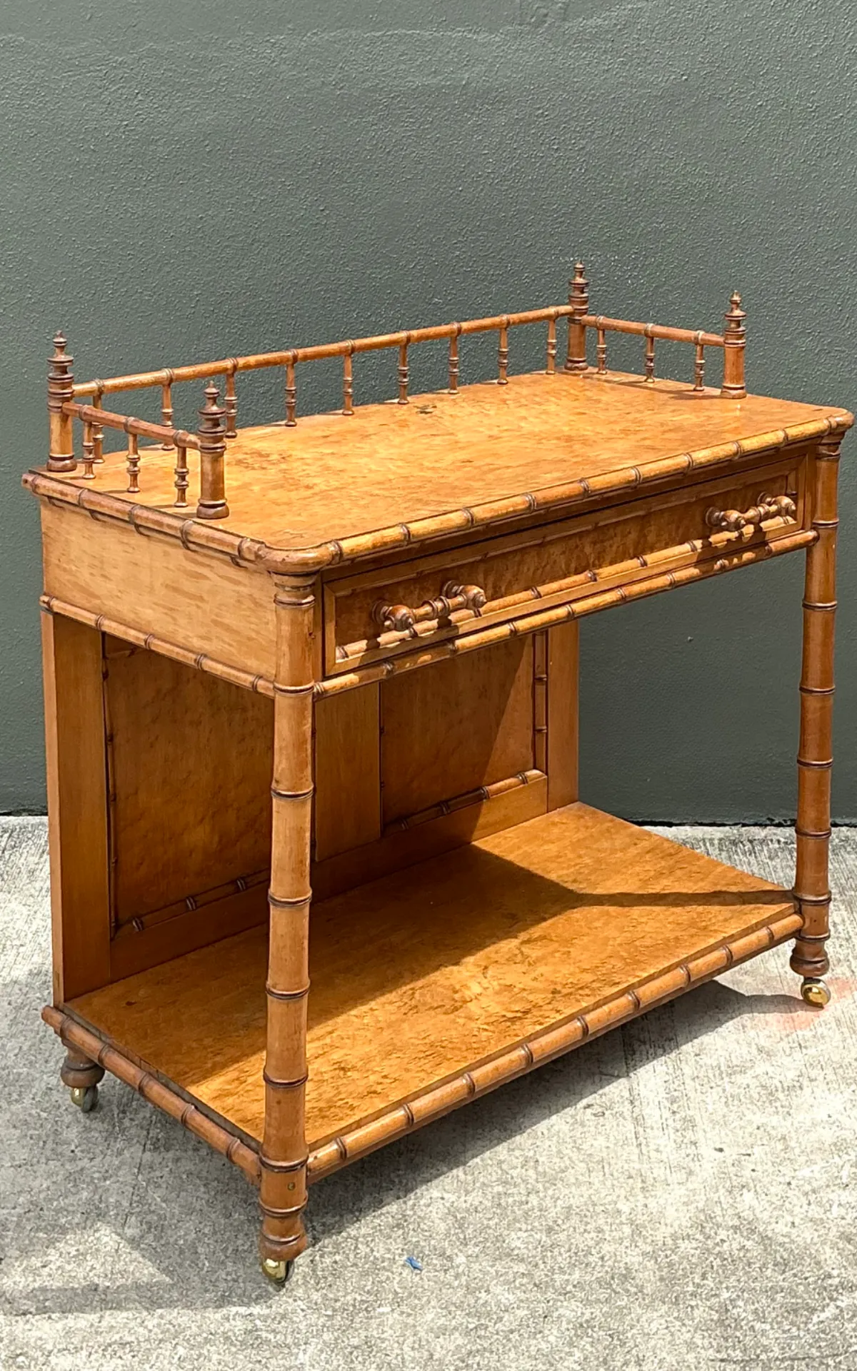 Vintage Carved Bamboo Wood Serving Cart