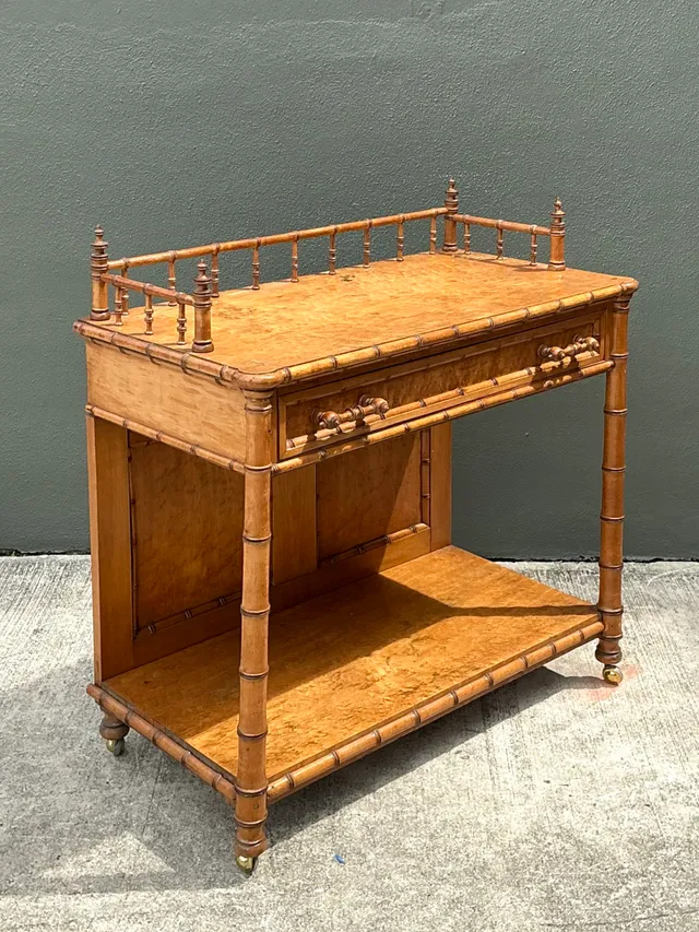 Vintage Carved Bamboo Wood Serving Cart — additional photo 1