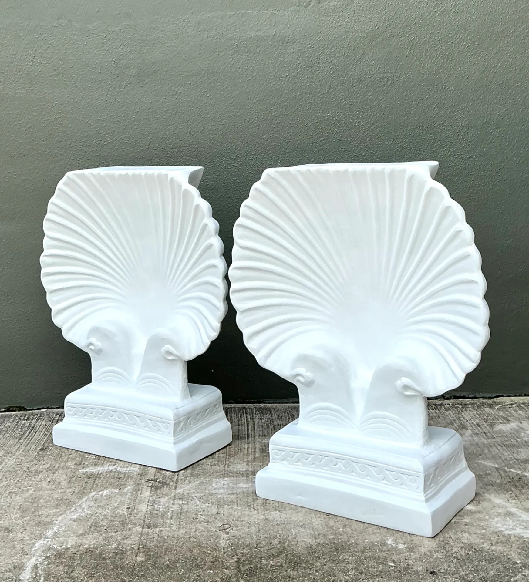Vintage Cast Fiber Concrete Clam Shall Table Pedestals - Set Of 2 — additional photo 1