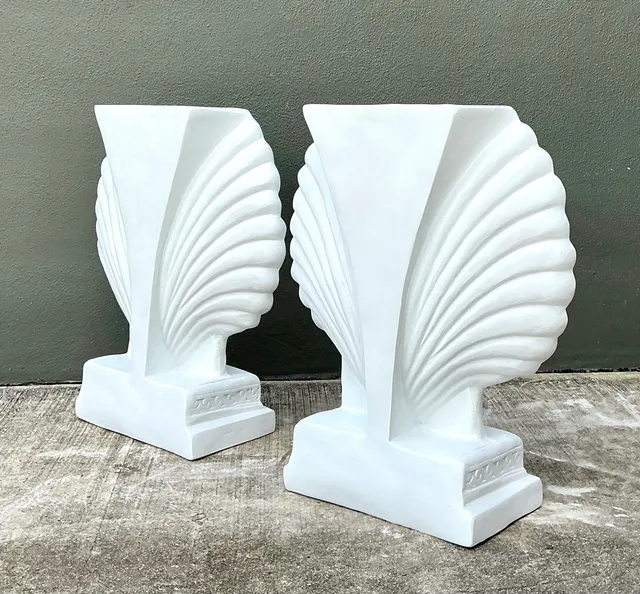 Vintage Cast Fiber Concrete Clam Shall Table Pedestals - Set Of 2 — additional photo 3