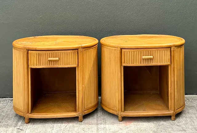 Vintage Rattan Oval Nightstands - A Pair — additional photo 1