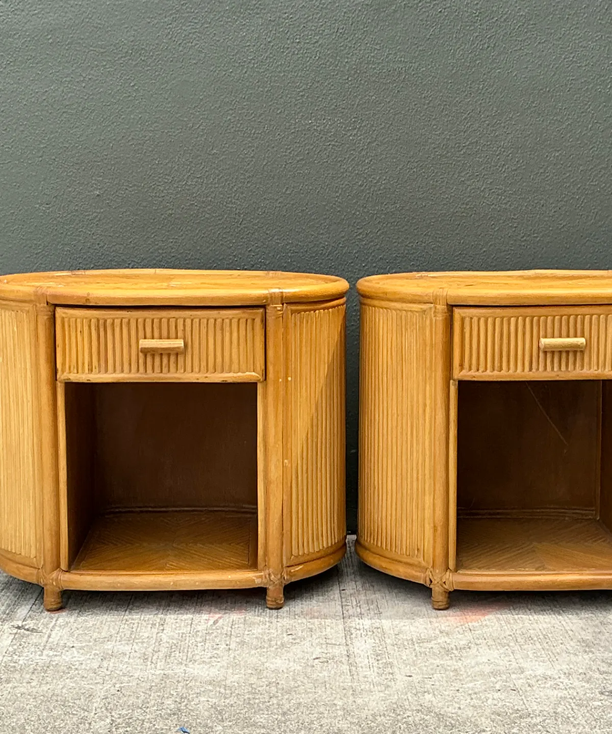 Vintage Rattan Oval Nightstands - A Pair — additional photo 7