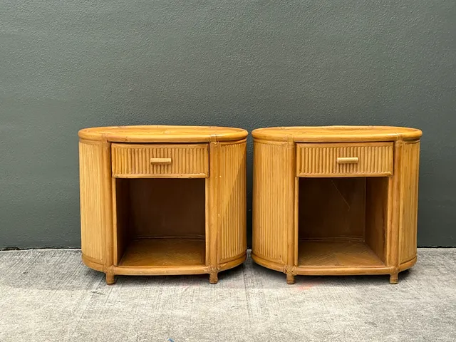 Vintage Rattan Oval Nightstands - A Pair — additional photo 7