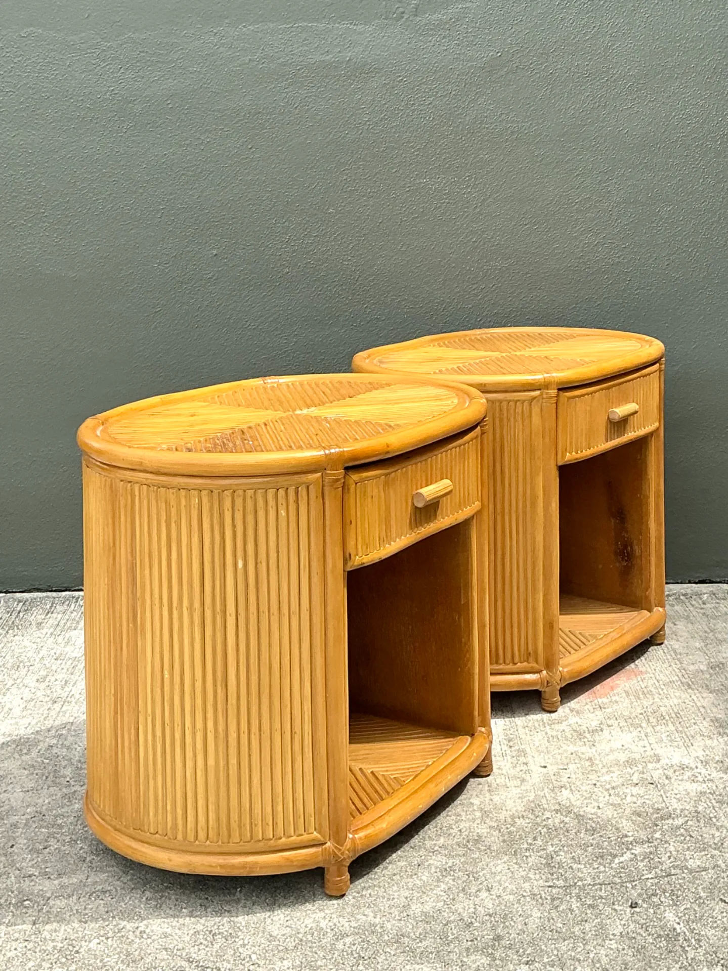 Vintage Rattan Oval Nightstands - A Pair — additional photo 8