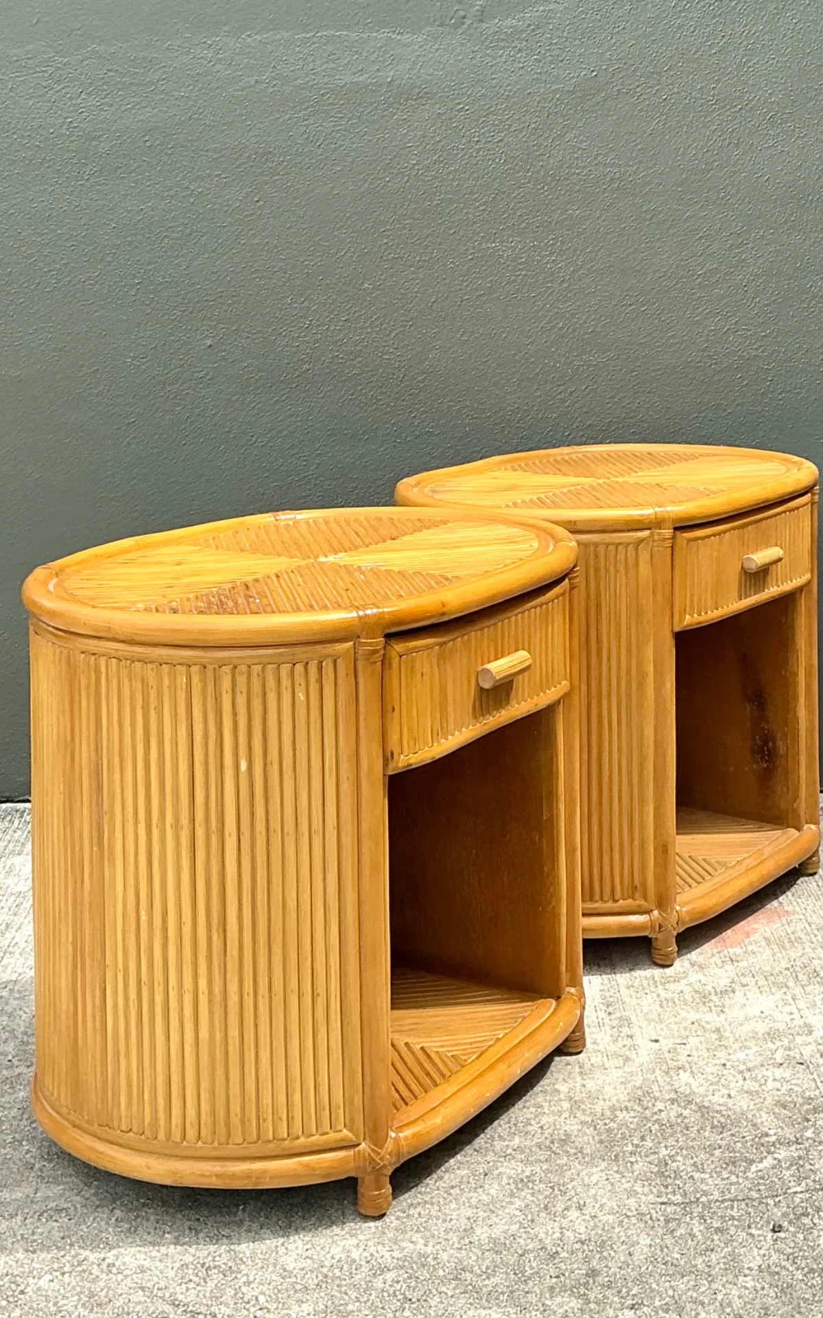 Vintage Rattan Oval Nightstands - A Pair — additional photo 8