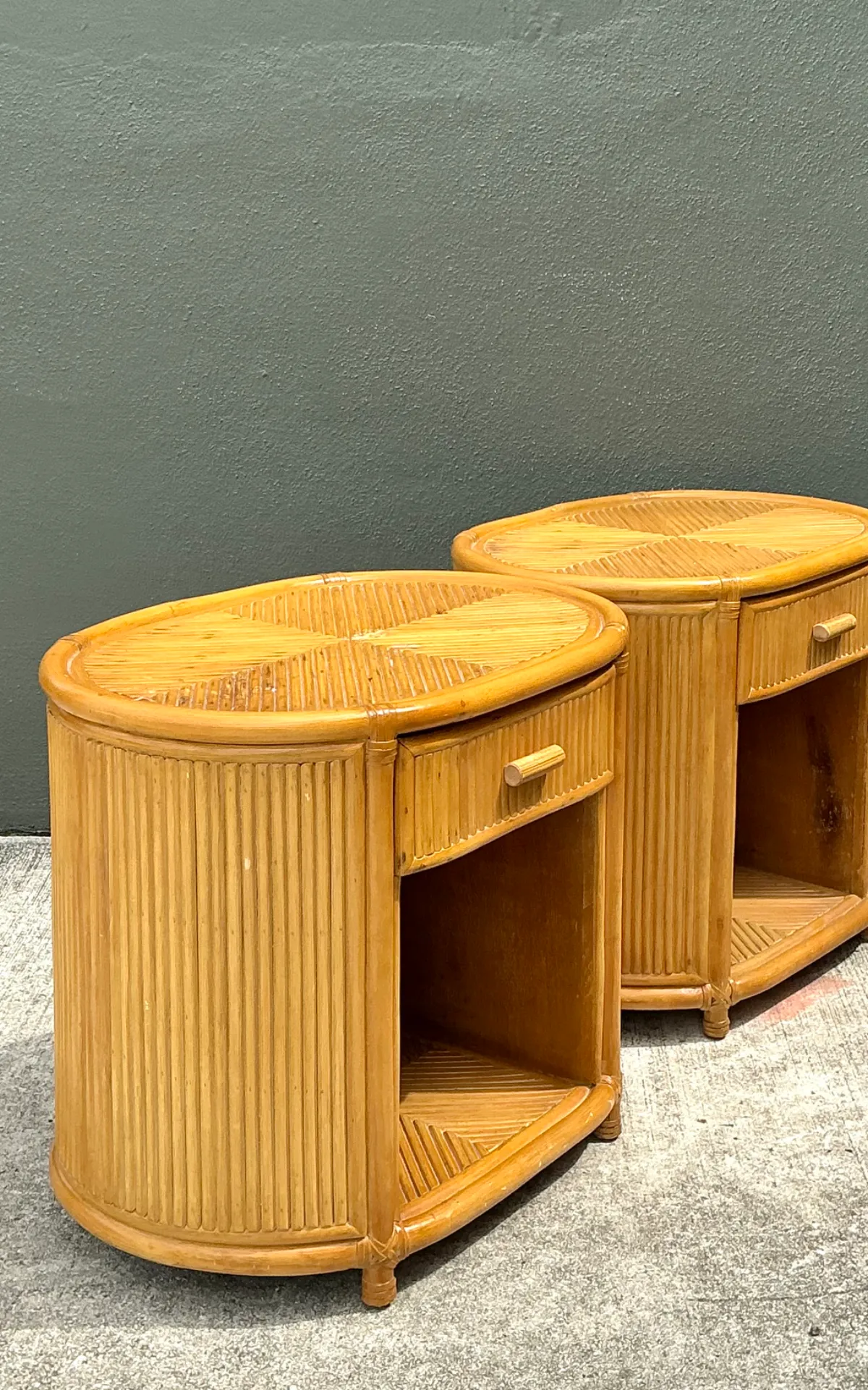 Vintage Rattan Oval Nightstands - A Pair — additional photo 6