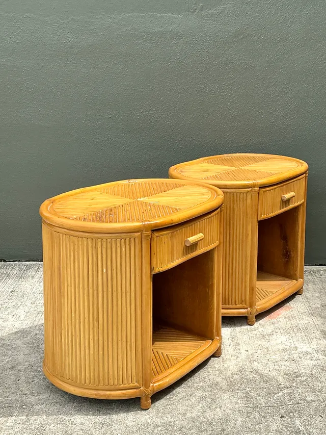 Vintage Rattan Oval Nightstands - A Pair — additional photo 6
