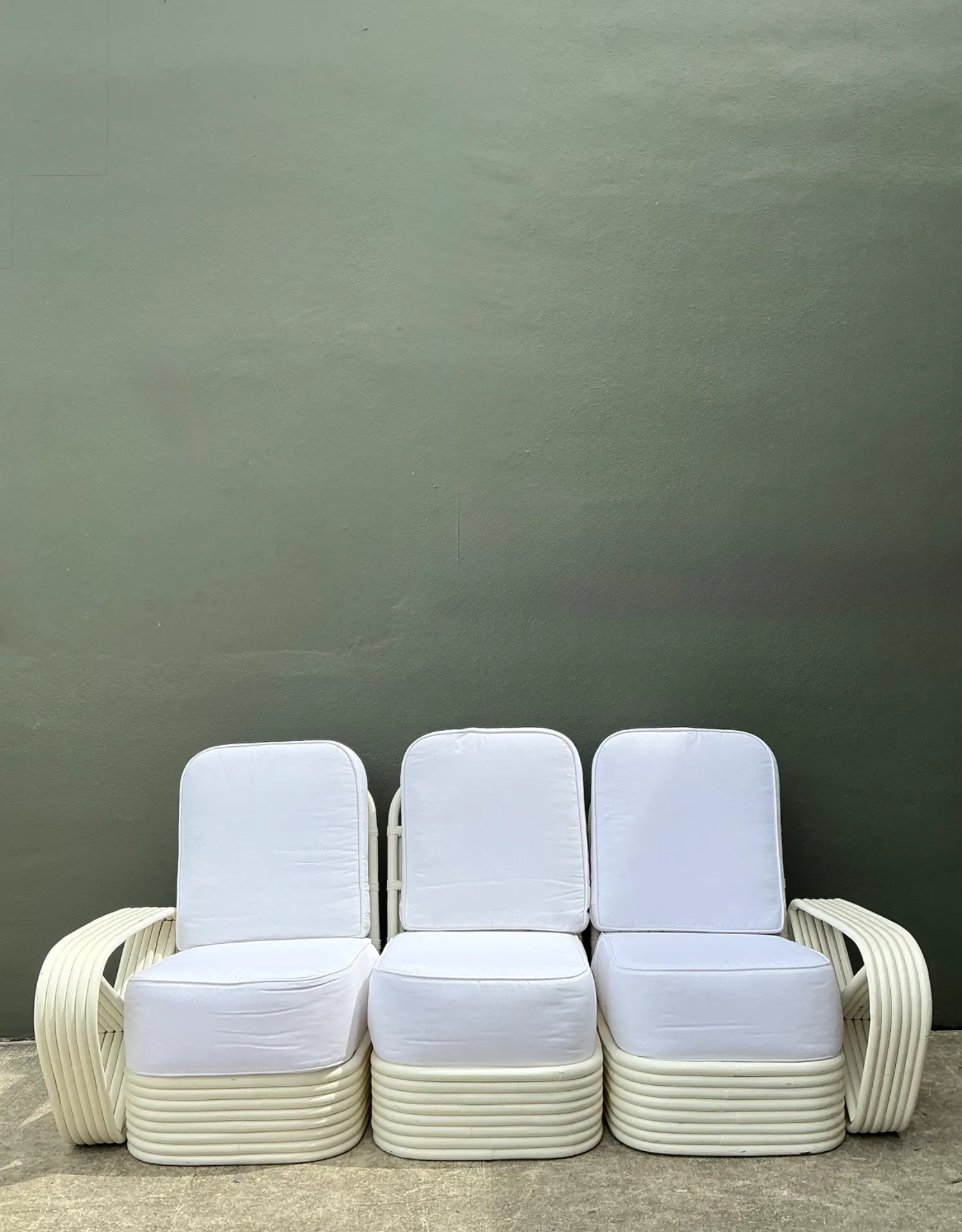 Vintage Paul Frankl Six Strand White Rattan Sofa — additional photo 6