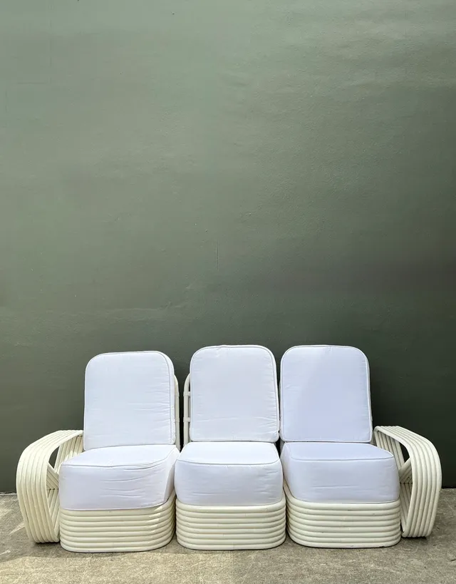 Vintage Paul Frankl Six Strand White Rattan Sofa — additional photo 6