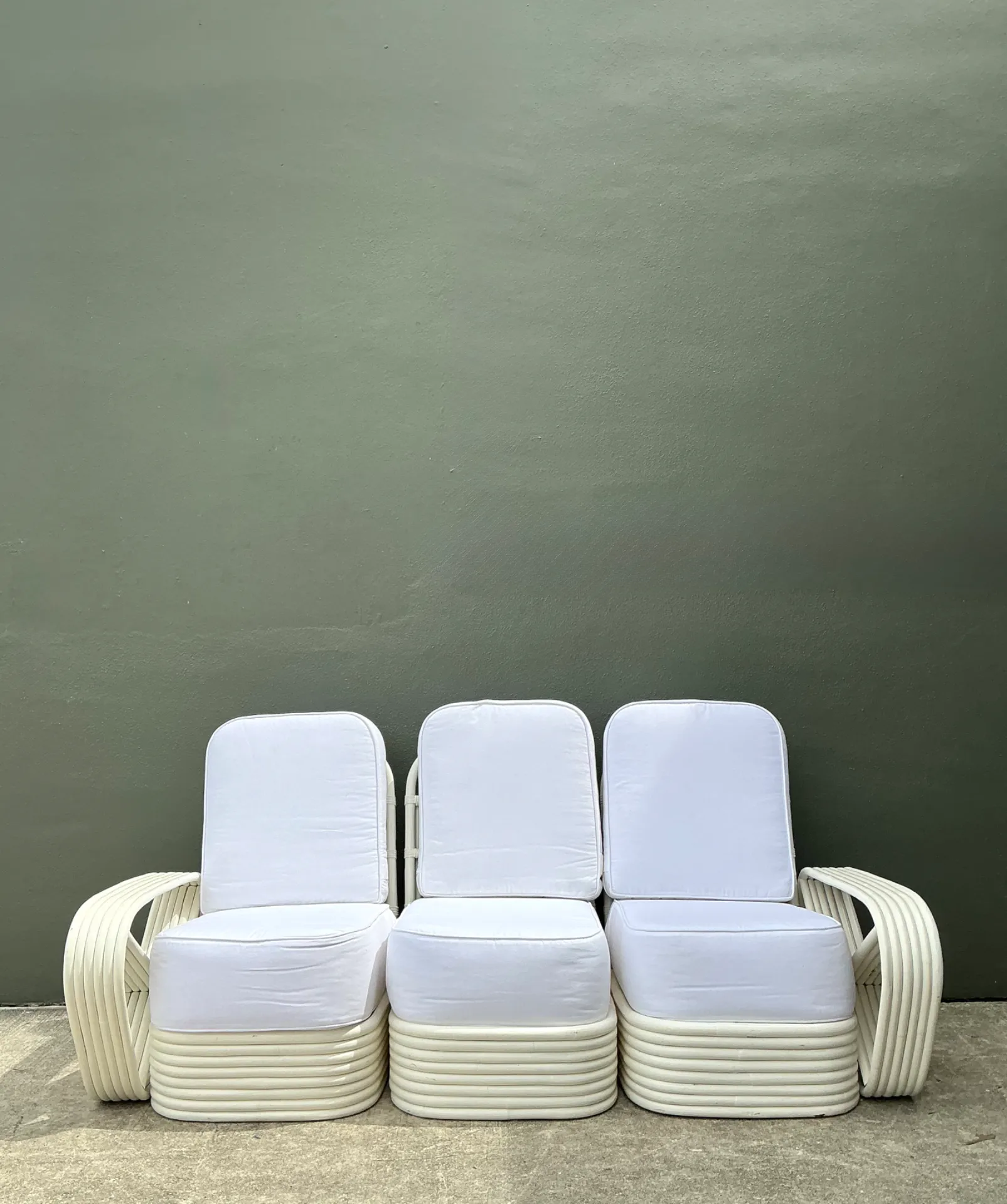 Vintage Paul Frankl Six Strand White Rattan Sofa — additional photo 1