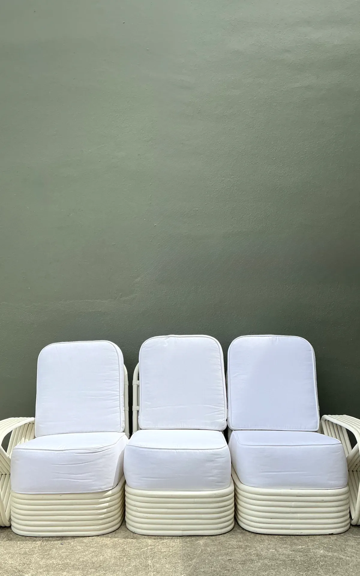 Vintage Paul Frankl Six Strand White Rattan Sofa