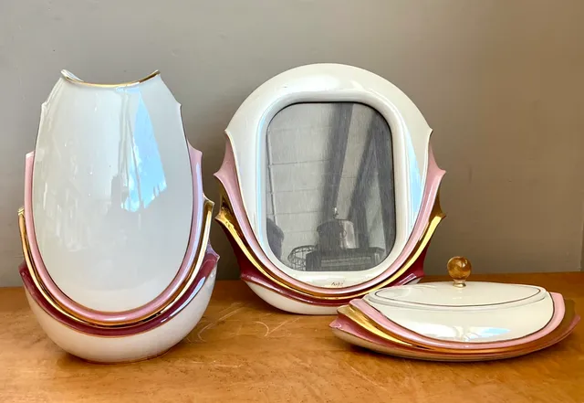 Vintage Italian Decorative Porcelain and Gold Plated Vanity Set — additional photo 4