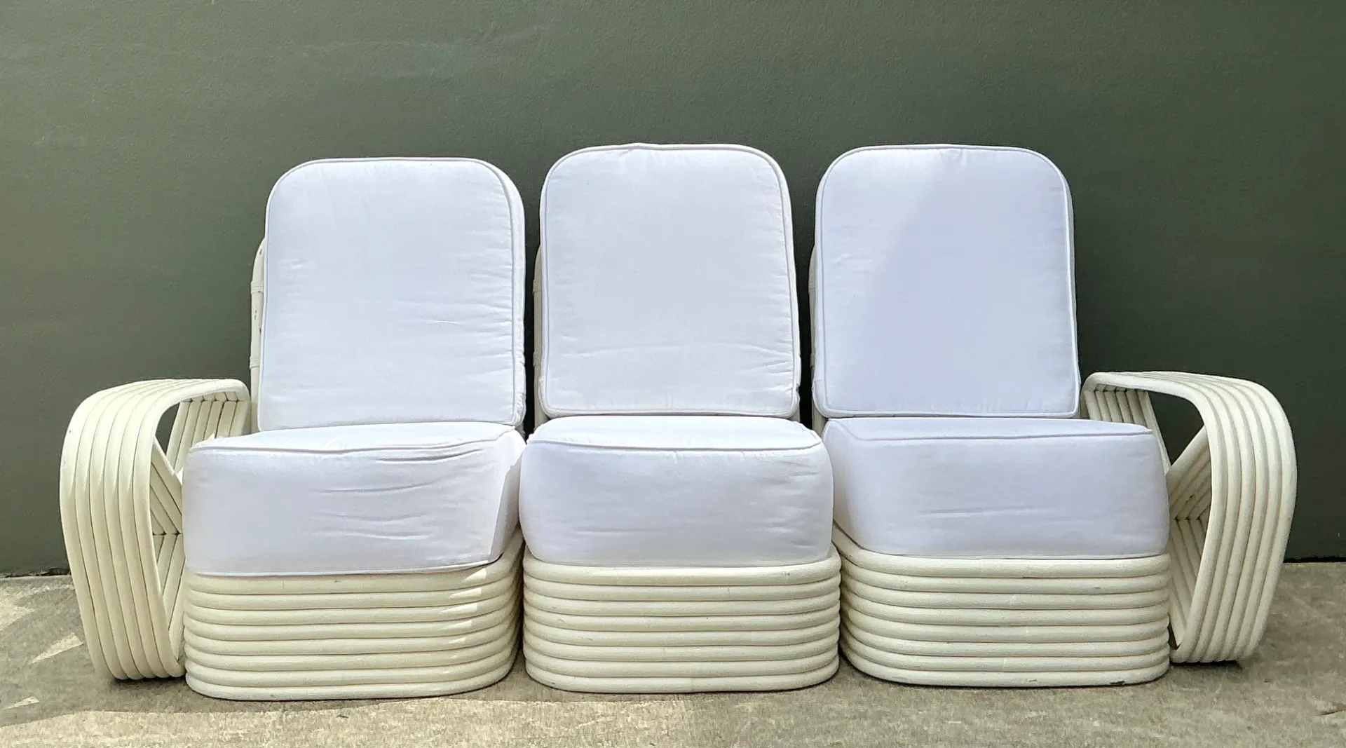 Vintage Paul Frankl Six Strand White Rattan Sofa — additional photo 8