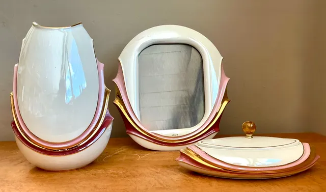 Vintage Italian Decorative Porcelain and Gold Plated Vanity Set — additional photo 7