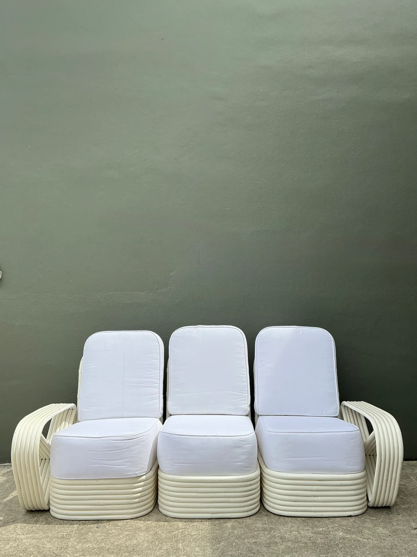 Vintage Paul Frankl Six Strand White Rattan Sofa — additional photo 7