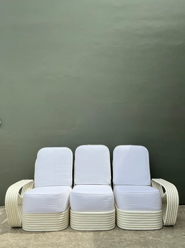 Vintage Paul Frankl Six Strand White Rattan Sofa — additional photo 7