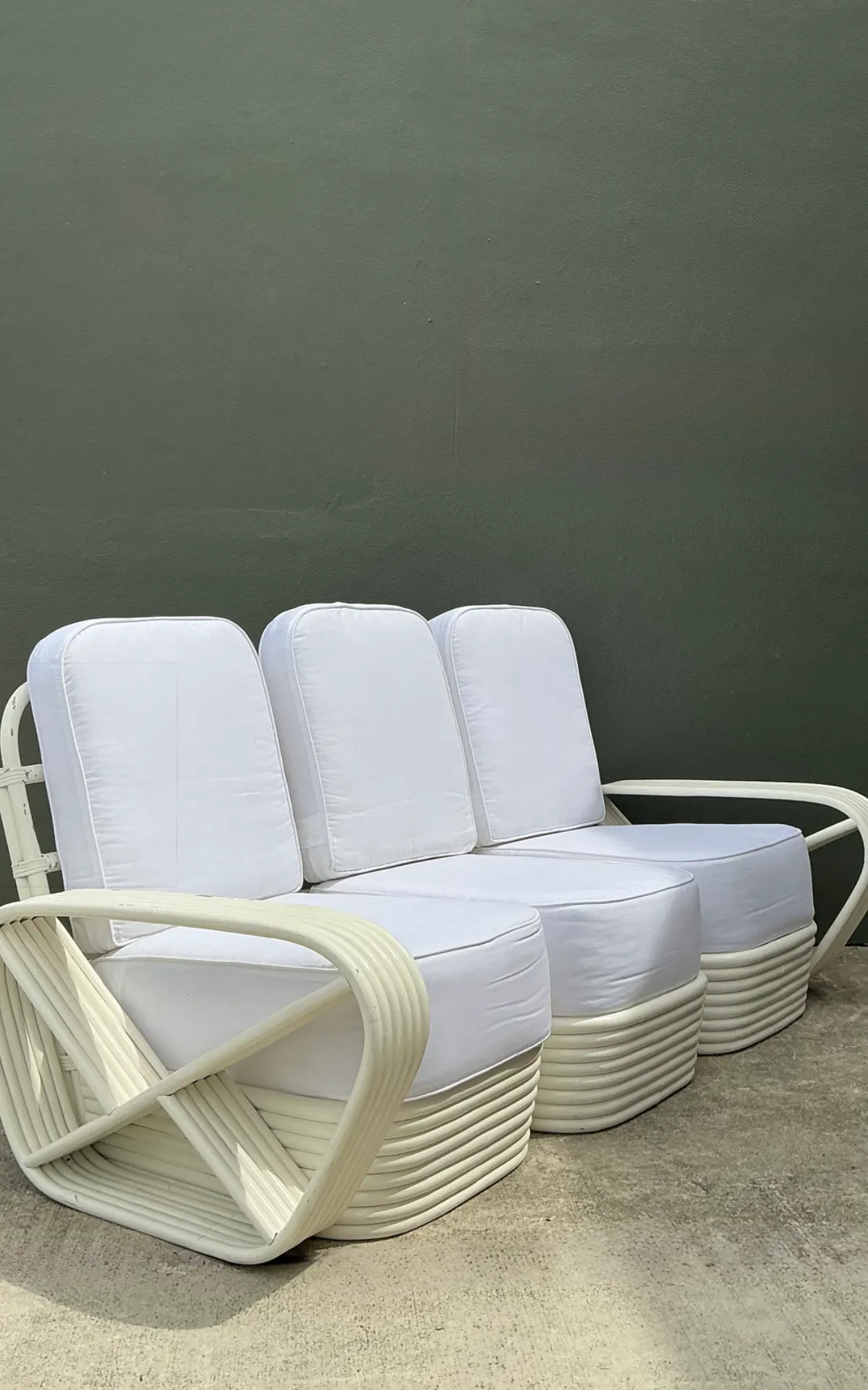 Vintage Paul Frankl Six Strand White Rattan Sofa — additional photo 5