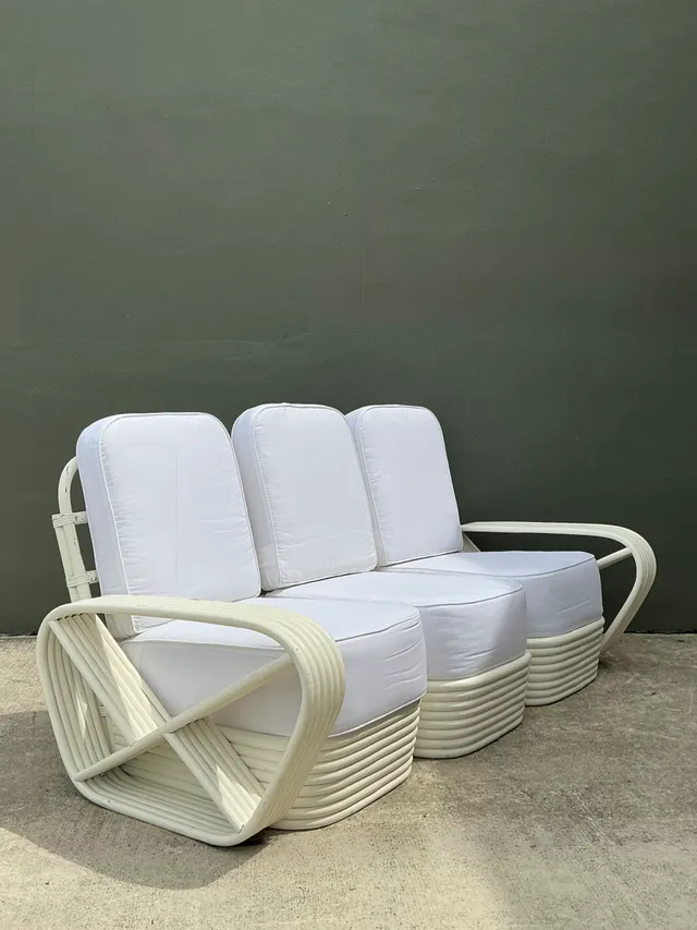 Vintage Paul Frankl Six Strand White Rattan Sofa — additional photo 5
