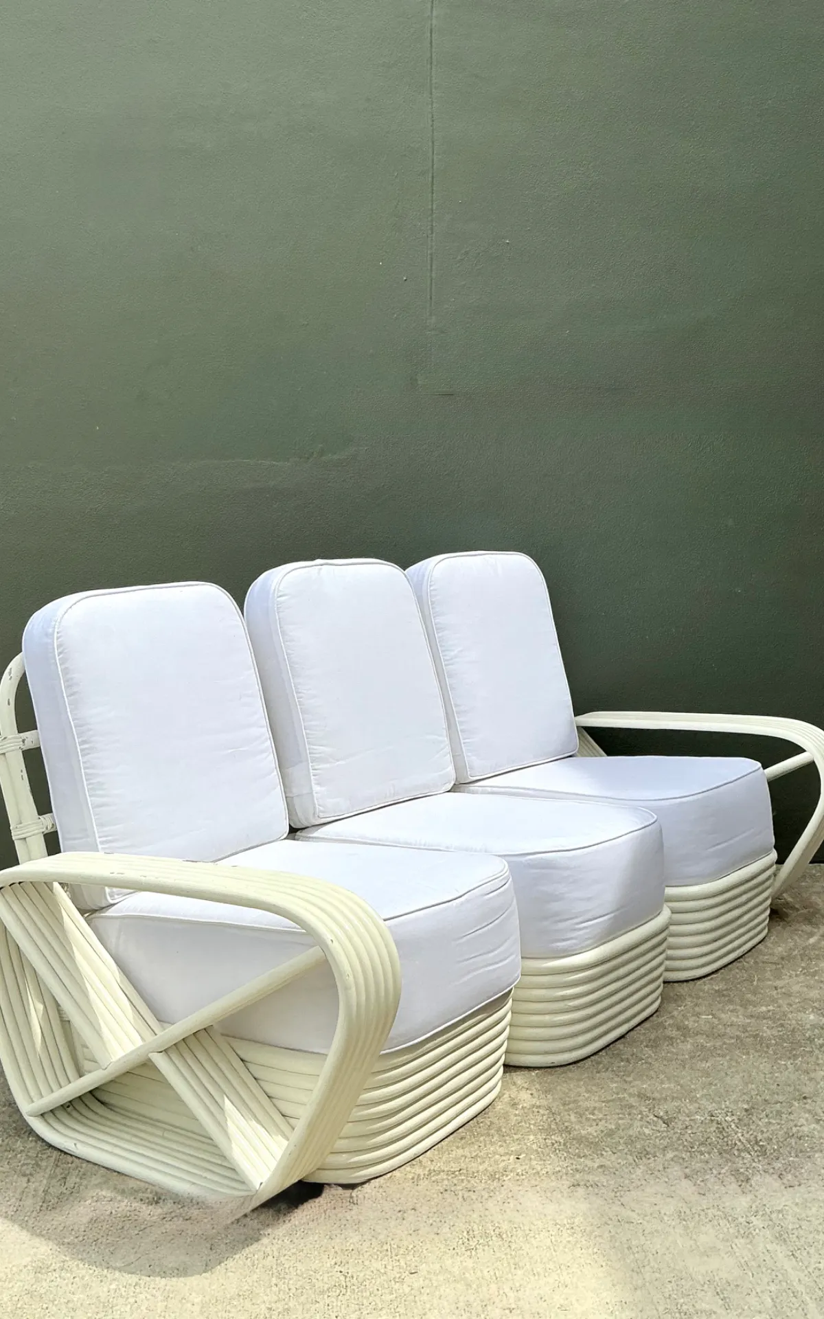 Vintage Paul Frankl Six Strand White Rattan Sofa — additional photo 2