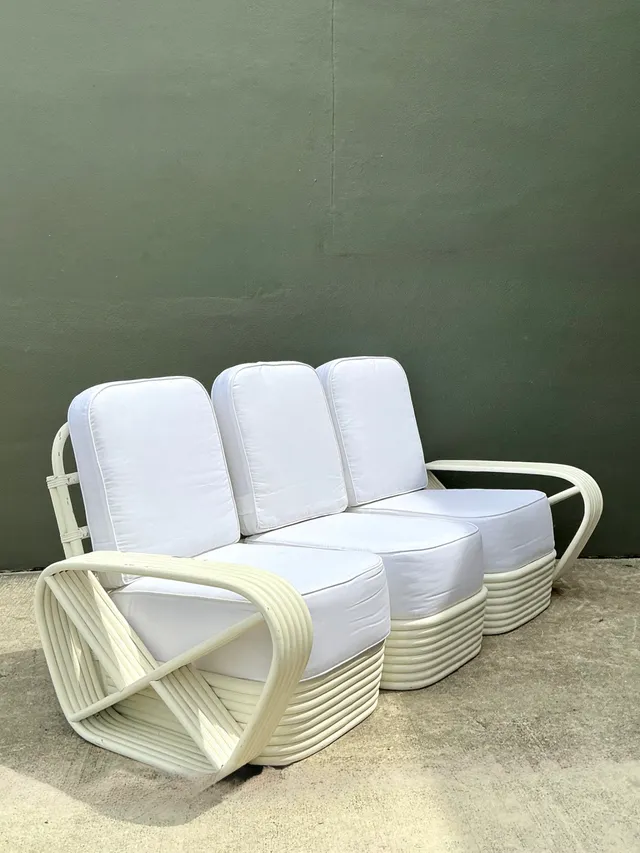 Vintage Paul Frankl Six Strand White Rattan Sofa — additional photo 2