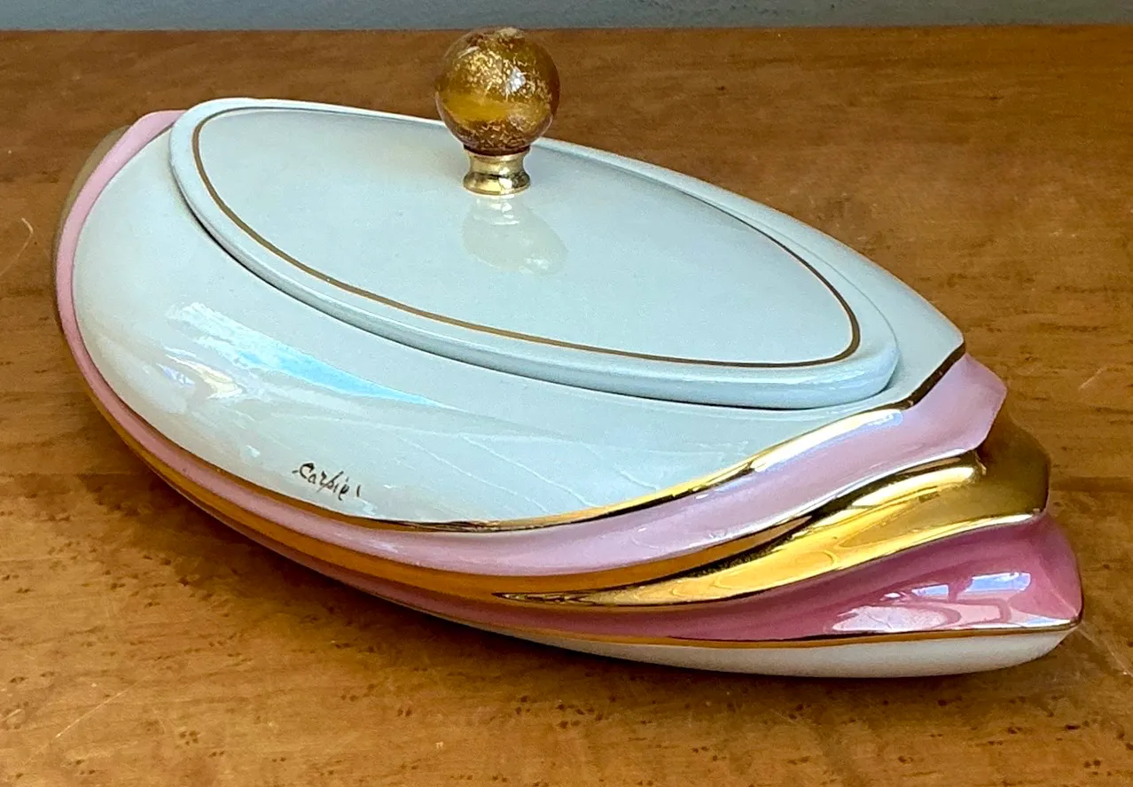 Vintage Italian Decorative Porcelain and Gold Plated Vanity Set — additional photo 3