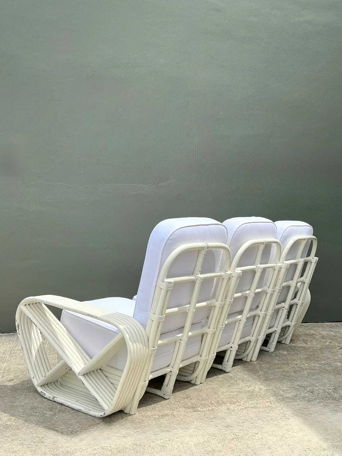 Vintage Paul Frankl Six Strand White Rattan Sofa — additional photo 3