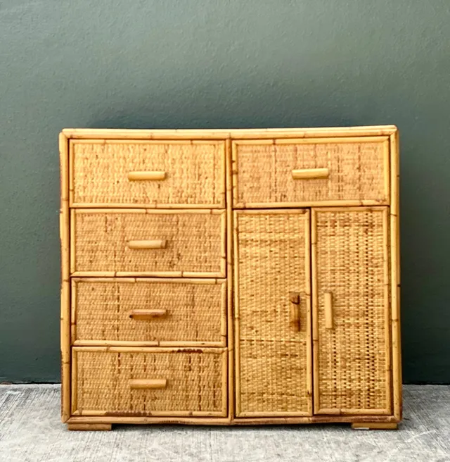 Vintage Woven Rattan and Wood Sideboard — additional photo 7
