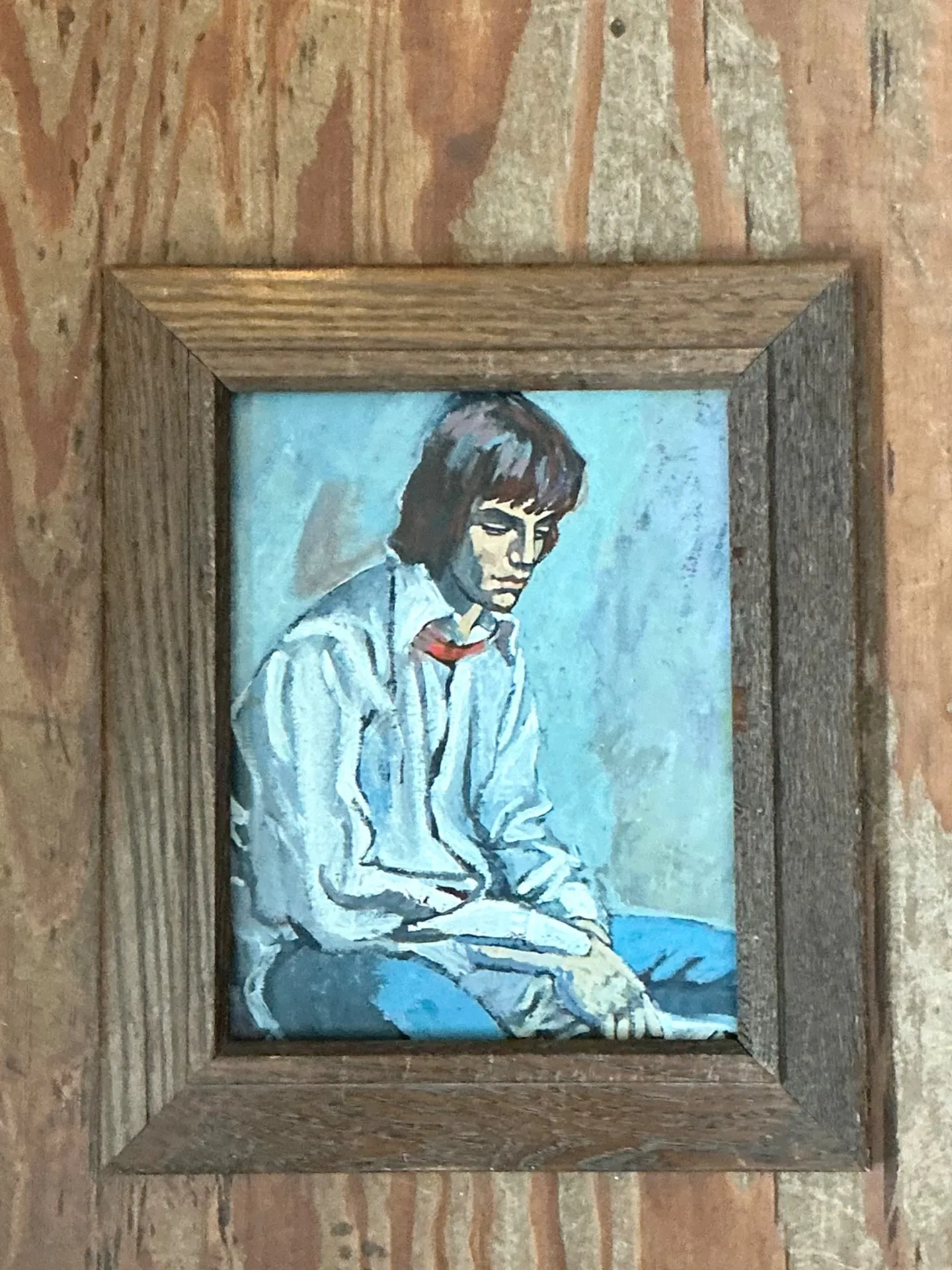 Vintage 1970s Oil Painting of Seated Man — additional photo 2