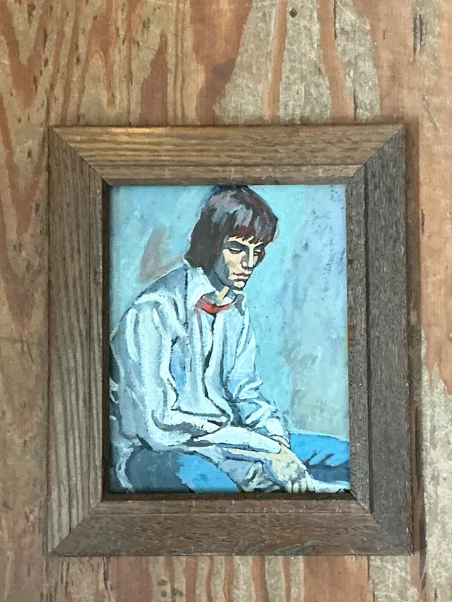 Vintage 1970s Oil Painting of Seated Man — additional photo 2