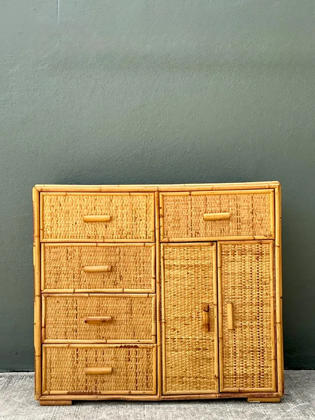 Vintage Woven Rattan and Wood Sideboard — additional photo 6