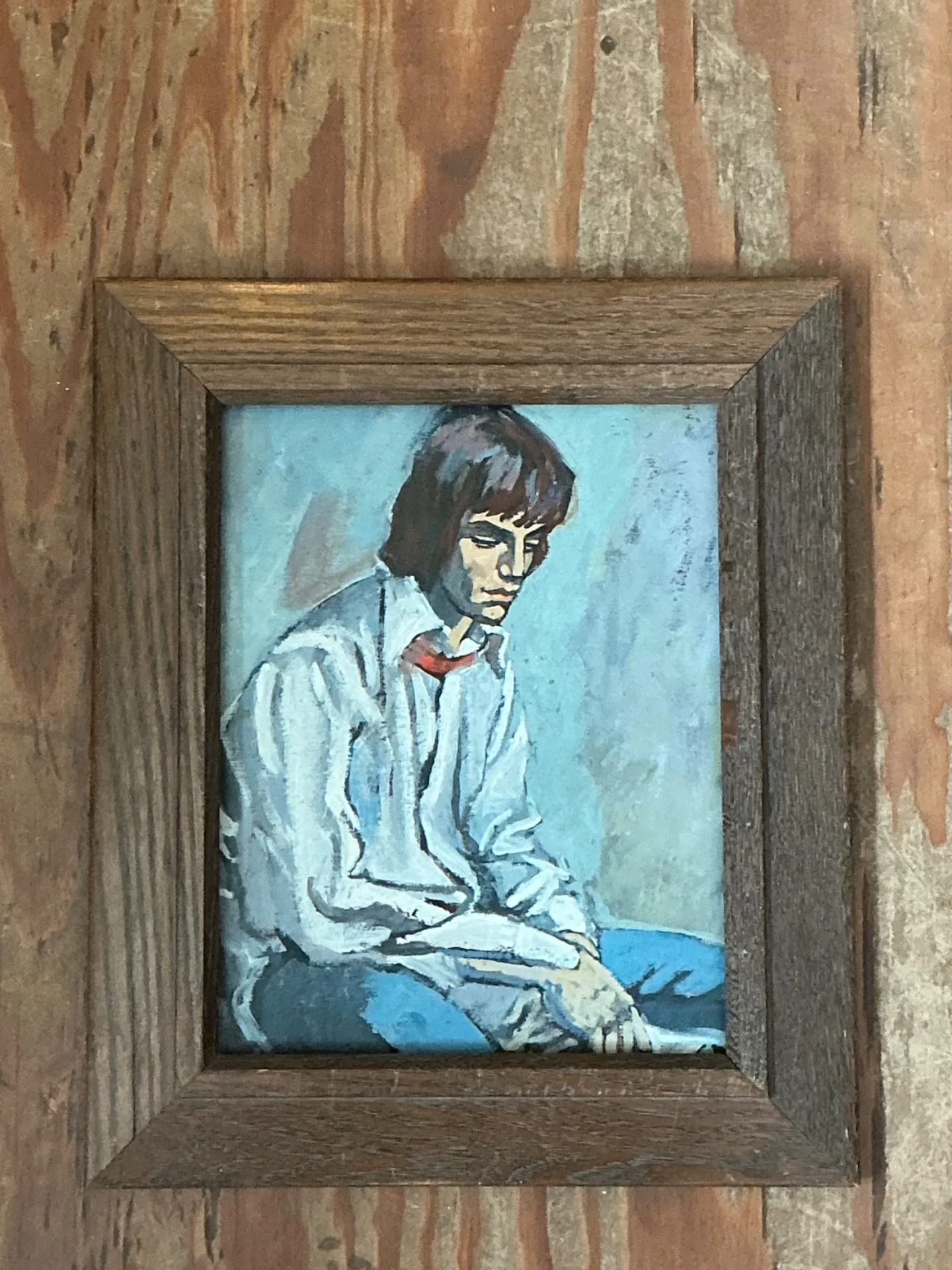 Vintage 1970s Oil Painting of Seated Man — additional photo 3
