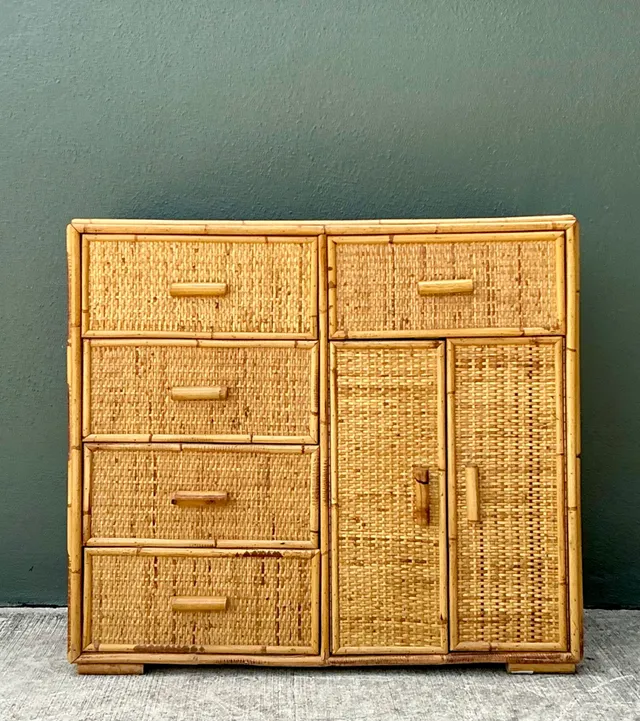 Vintage Woven Rattan and Wood Sideboard — additional photo 5