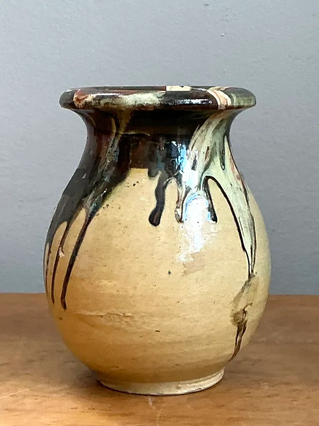 Vintage Stoneware Vase with Drip Glaze — additional photo 5