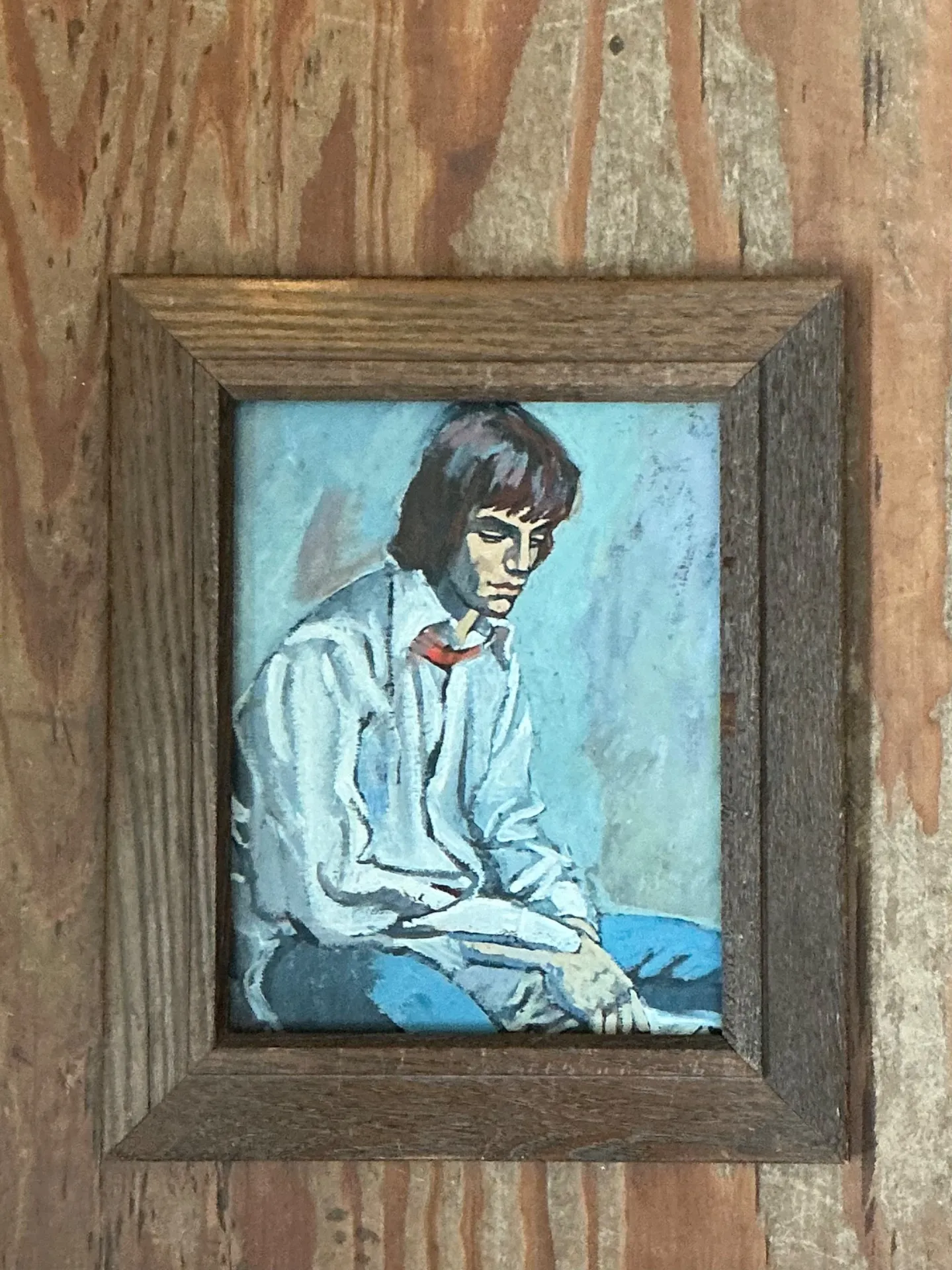 Vintage 1970s Oil Painting of Seated Man — additional photo 8