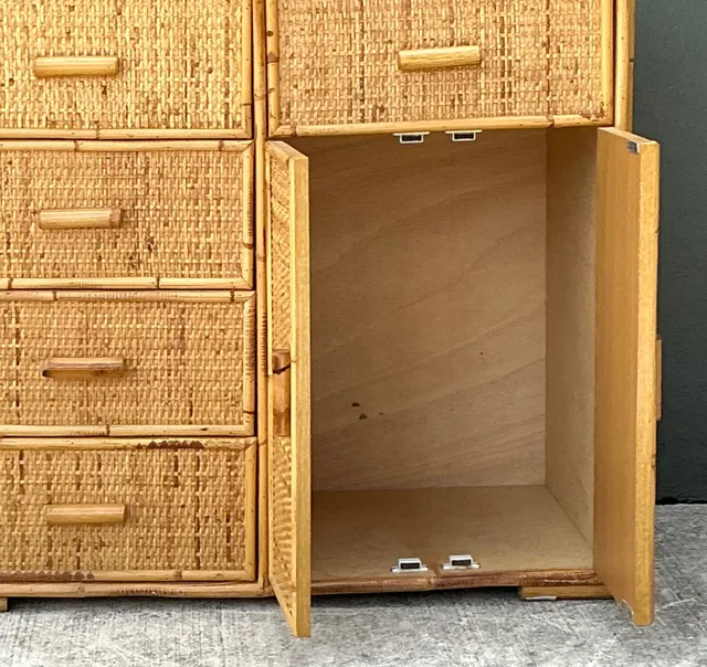 Vintage Woven Rattan and Wood Sideboard — additional photo 1