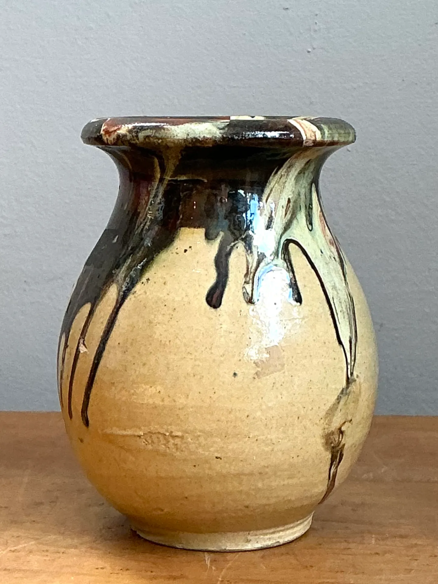 Vintage Stoneware Vase with Drip Glaze — additional photo 1