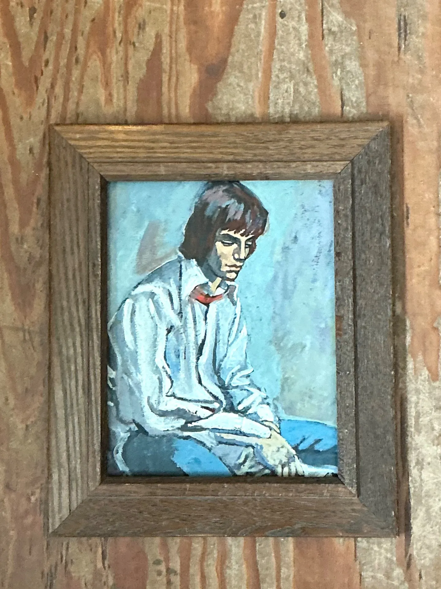 Vintage 1970s Oil Painting of Seated Man — additional photo 1