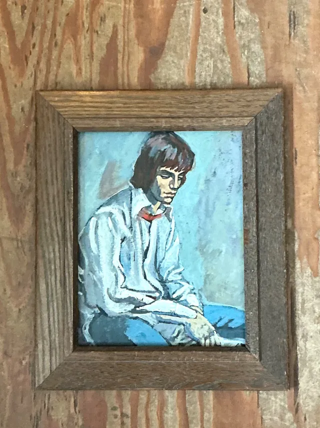 Vintage 1970s Oil Painting of Seated Man — additional photo 1