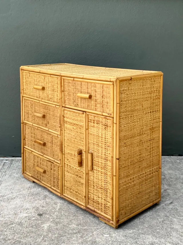Vintage Woven Rattan and Wood Sideboard — additional photo 8