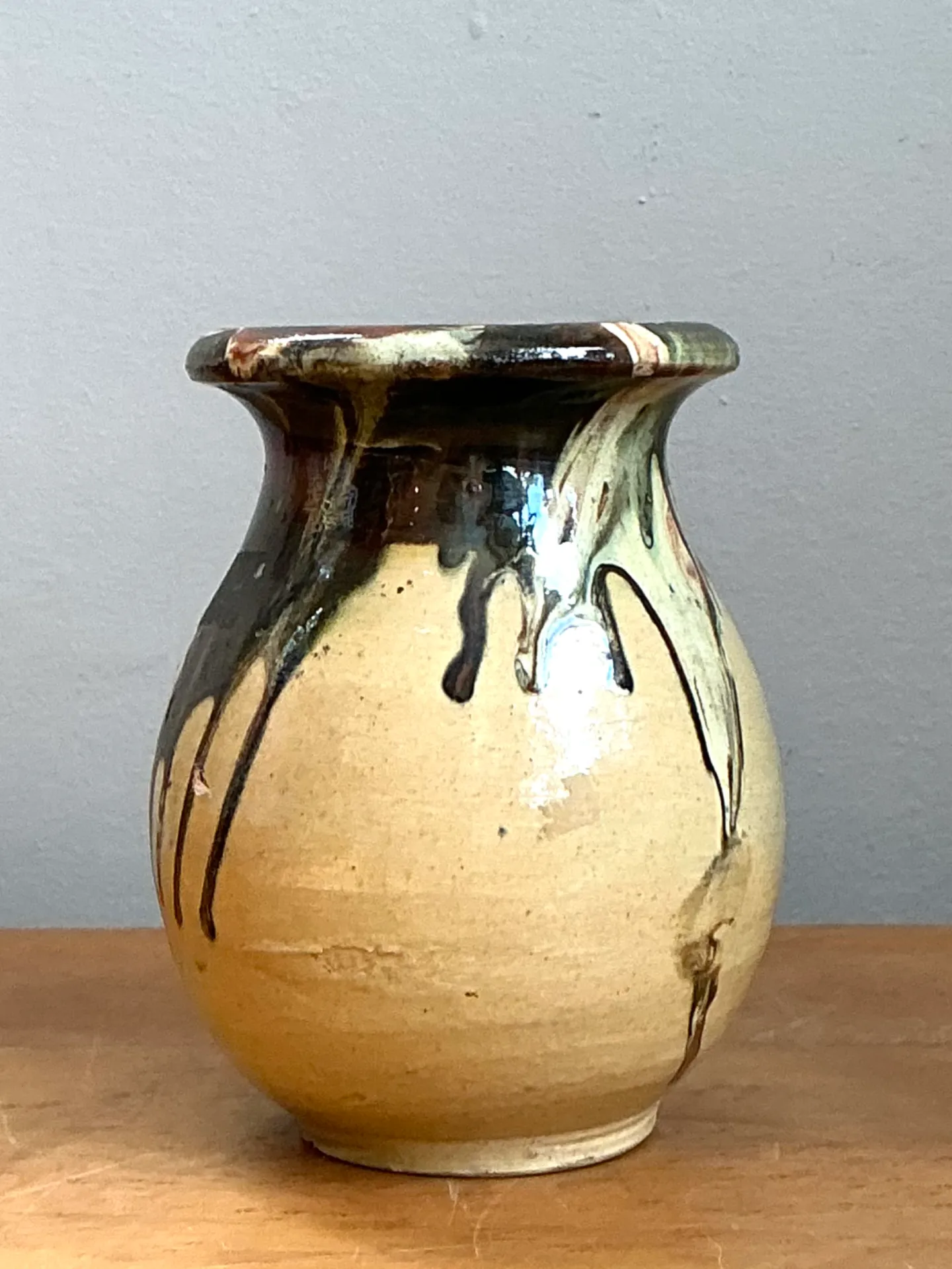 Vintage Stoneware Vase with Drip Glaze — additional photo 3