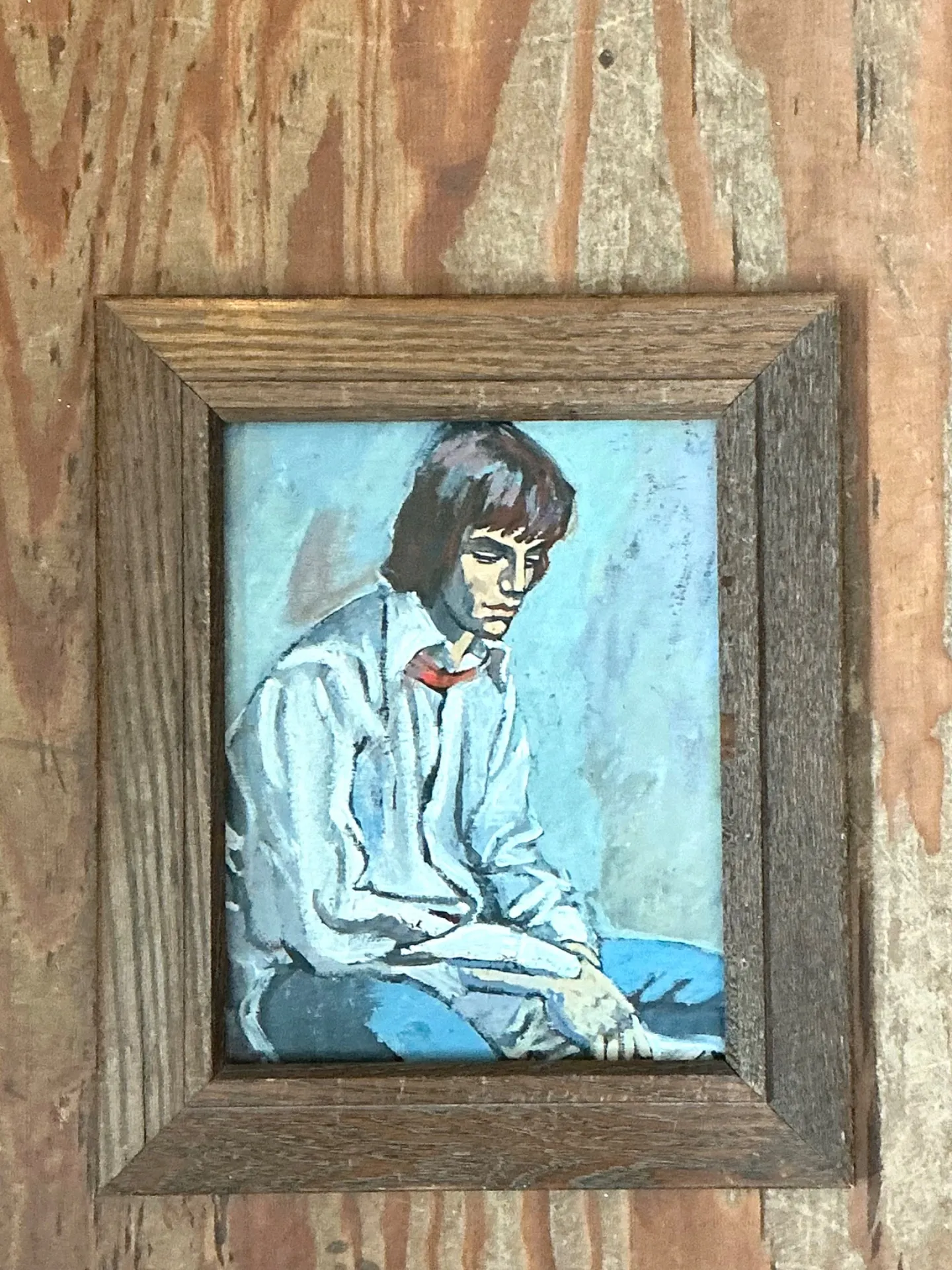 Vintage 1970s Oil Painting of Seated Man — additional photo 4