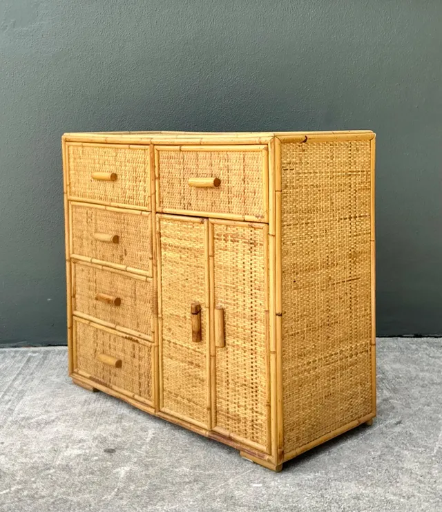 Vintage Woven Rattan and Wood Sideboard — additional photo 2