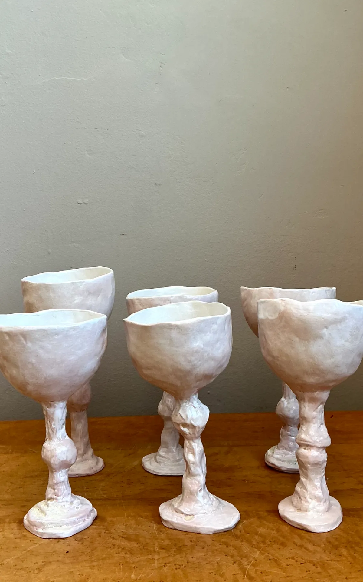 Vintage Handmade Sculptural Ceramic Goblets - Set